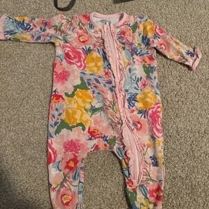 Baby Floral Zip-Front One-Piece Pajamas - Pink Multi